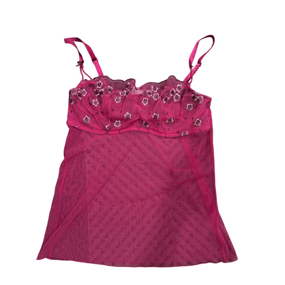 Fuchsia Pink Sheer Mesh Floral Embroidered Camisole Top 38B